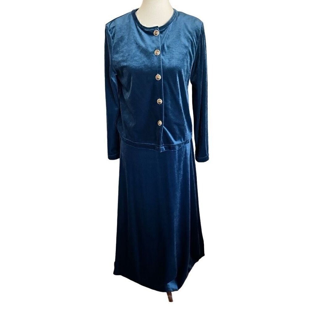 Diane Von Furstenberg Velvet Maxi Dress & Cardigan Set Teal Blue Small NWOT